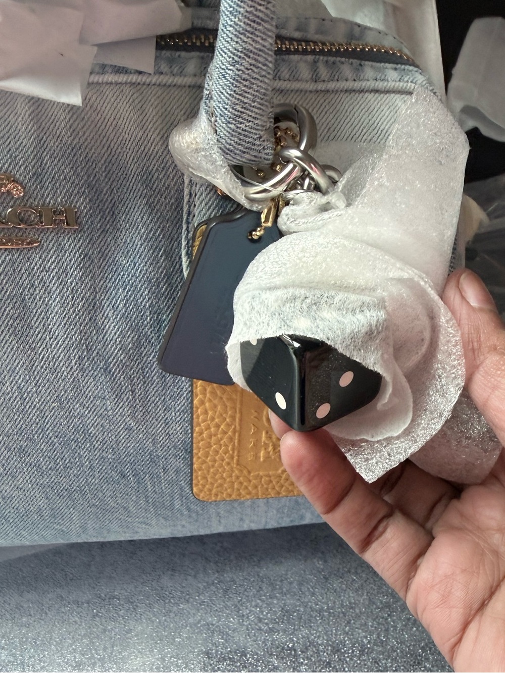 BNWT Coach Rowan Satchel Bag In Loved Denim With Charms - Picture 5 of 7